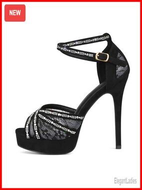 Sexy Peep Toe Platform Stilettos Rhinestone Lace Heels Pumps